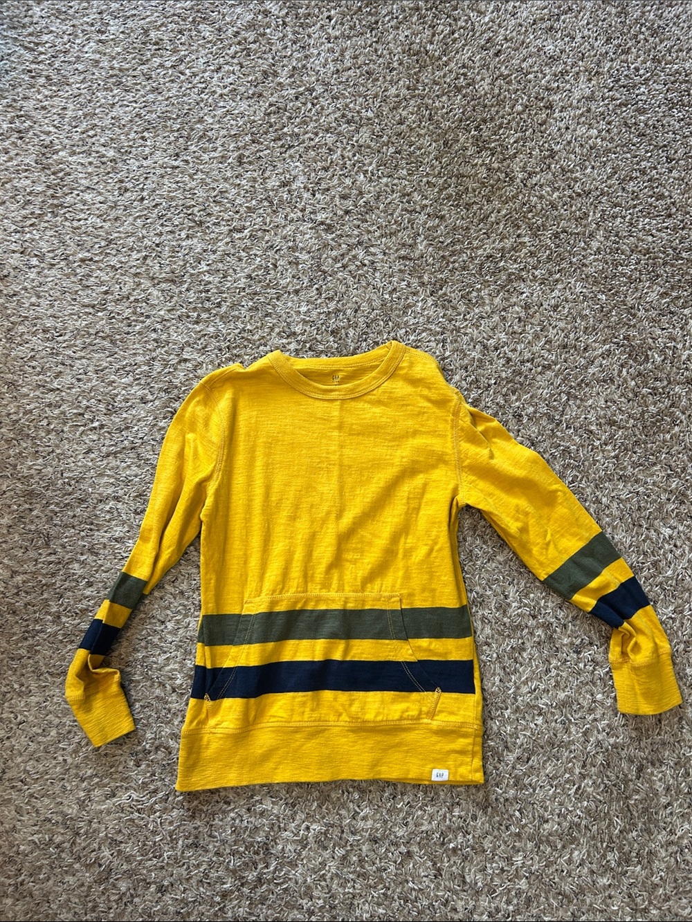 GAP Yellow Stripe Crewneck Sweater with Green and Navy Accents